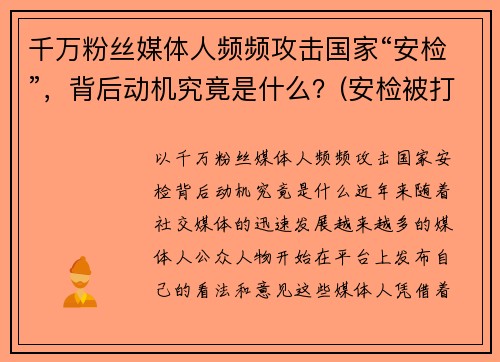 千万粉丝媒体人频频攻击国家“安检”，背后动机究竟是什么？(安检被打一耳光是什么电视剧 第几季)